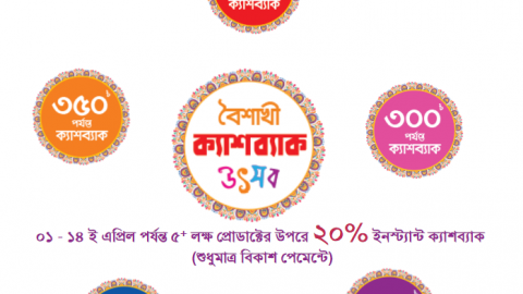 নববর্ষের কেনাকাটার পেমেন্ট বিকাশ করলেই ৪০০ ৳ পর্যন্ত ক্যাশব্যাক