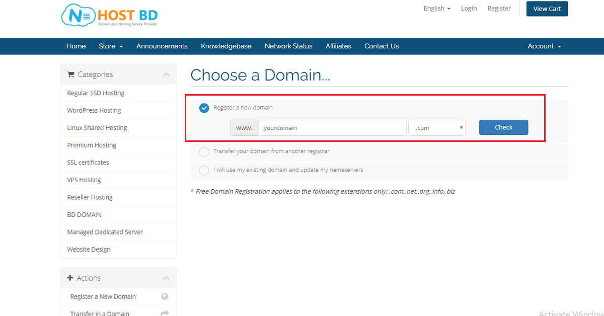Register a new domain
