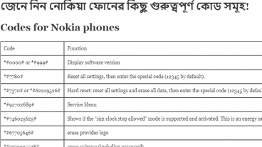 জেনে নিন নোকিয়া ফোনের কিছু গুরুত্বপূর্ণ কোড সমূহ