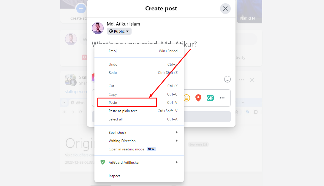 ফেসবুকে টিউন শেয়ার করতে লিংক কপি করে পেষ্ট