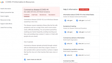 করোনাভাইরাস নিয়ে গুগলের ওয়েবসাইট