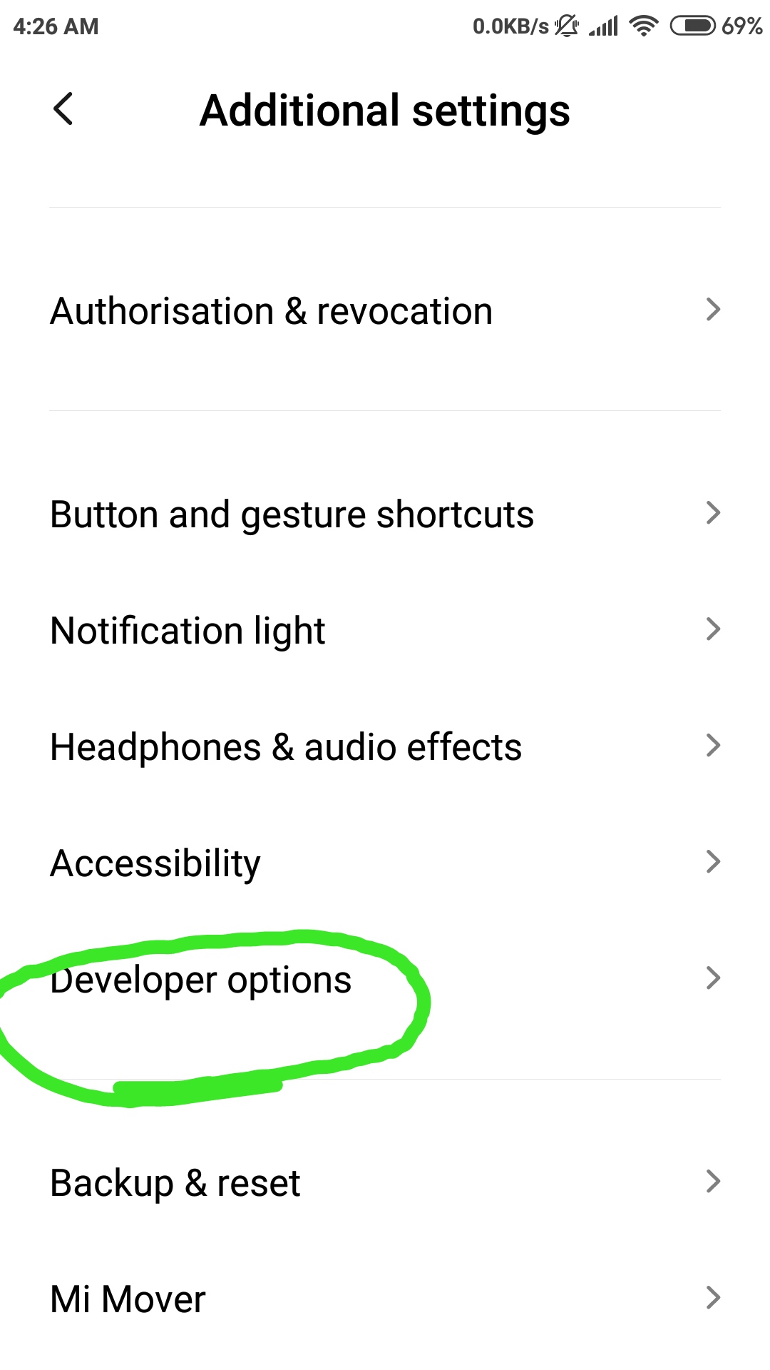 DEVELOPER OPTION