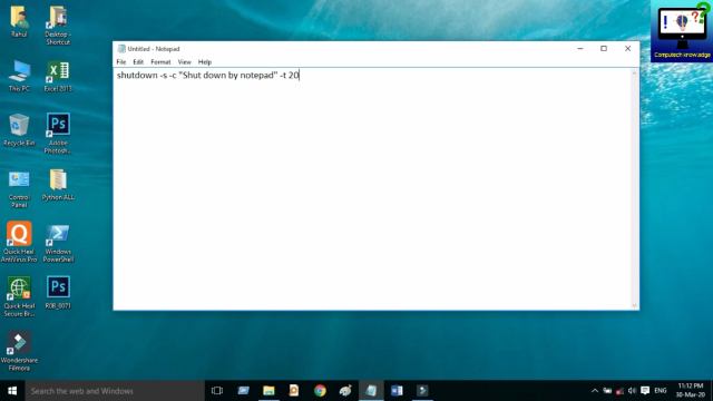 shutdown by notepad