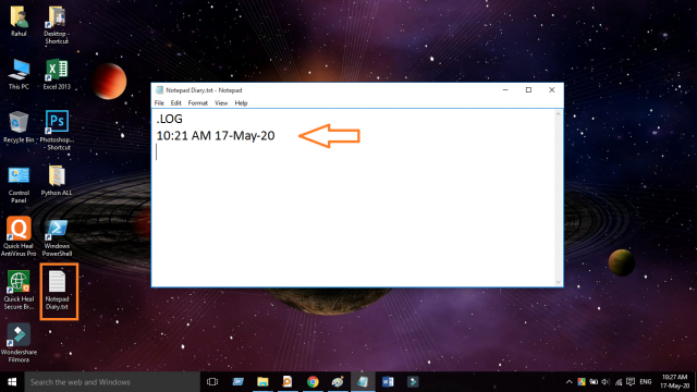 notepad diary file open