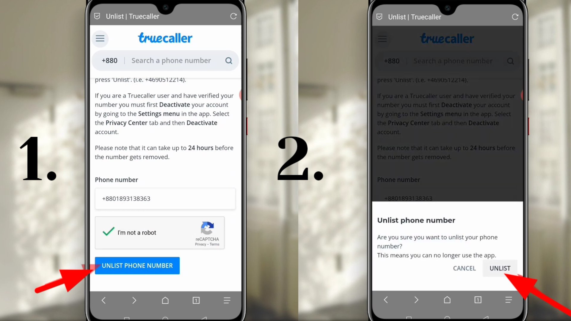 true caller number delete 