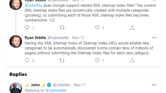 John Muller on Nested Sitemap