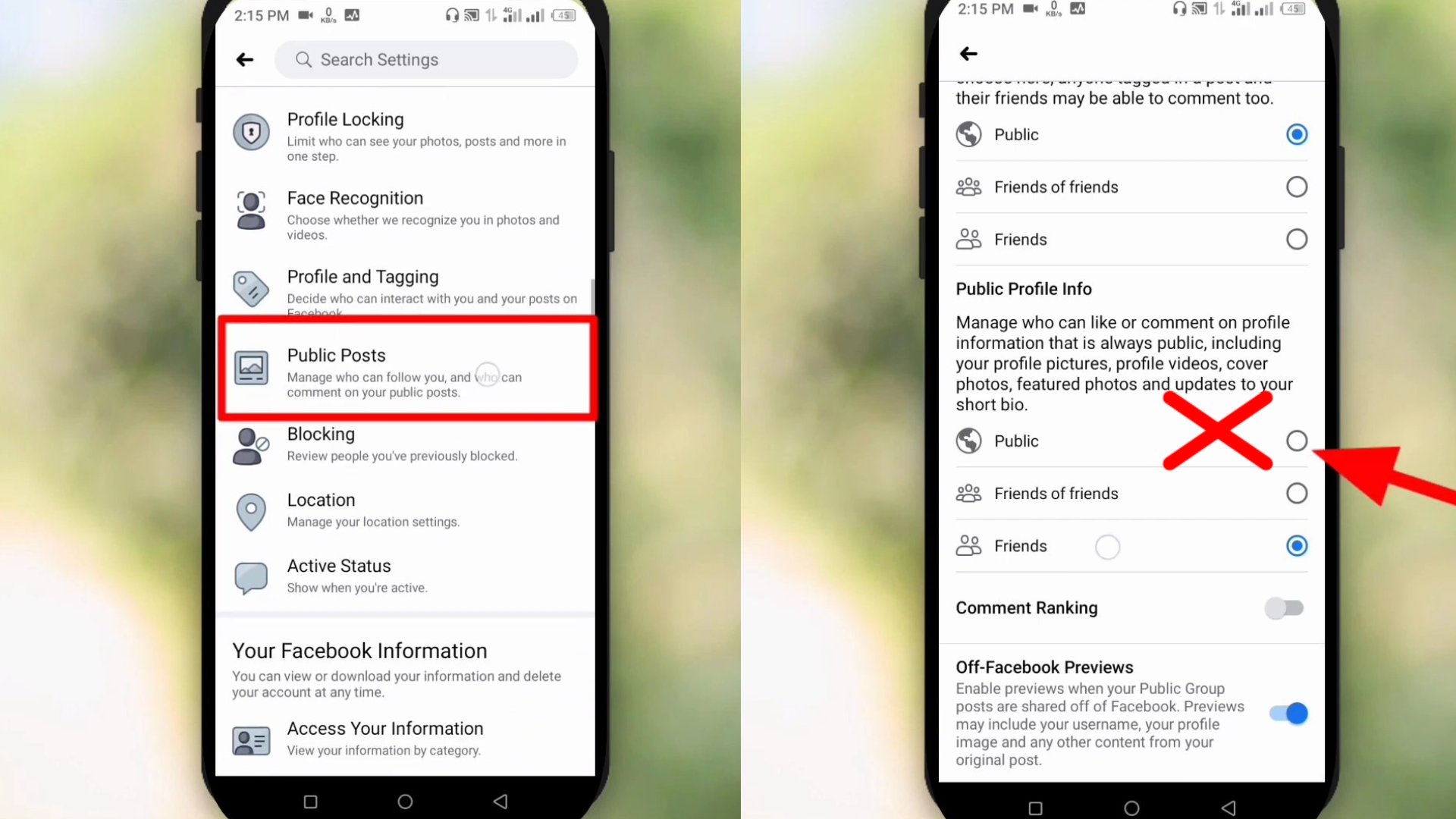 facebook public post setting