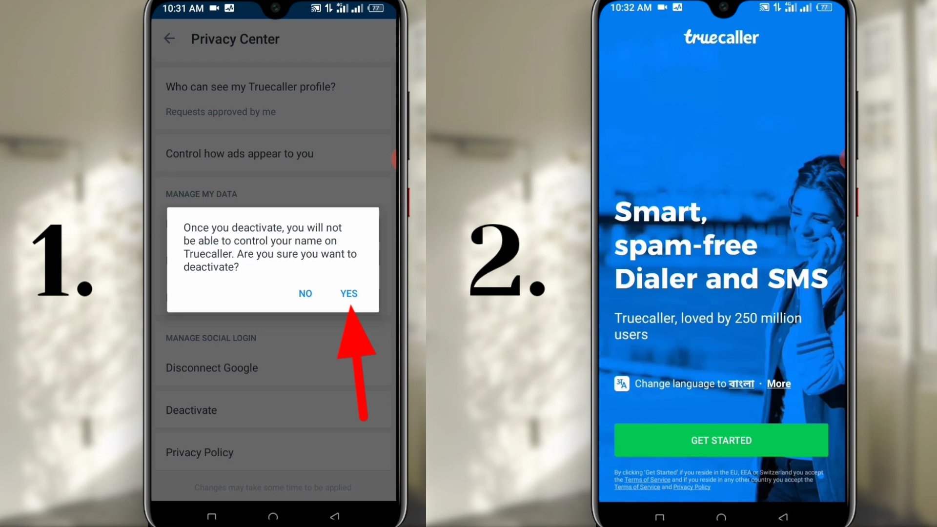 true caller account deactivate 