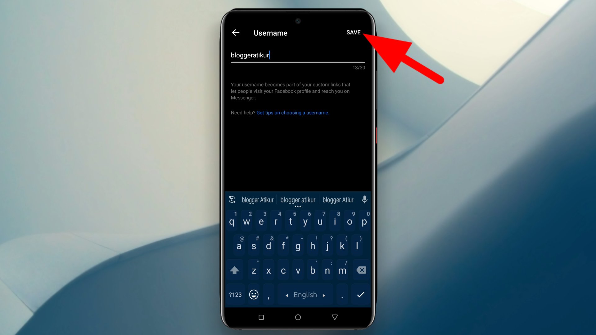 facebook username save