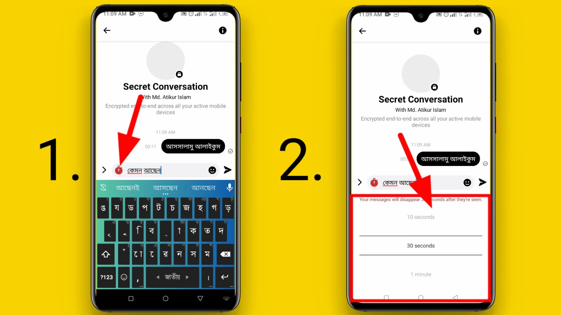 Messenger secret message timing set