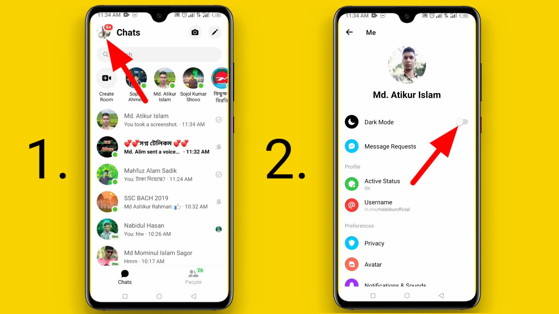 Messenger dark mode on
