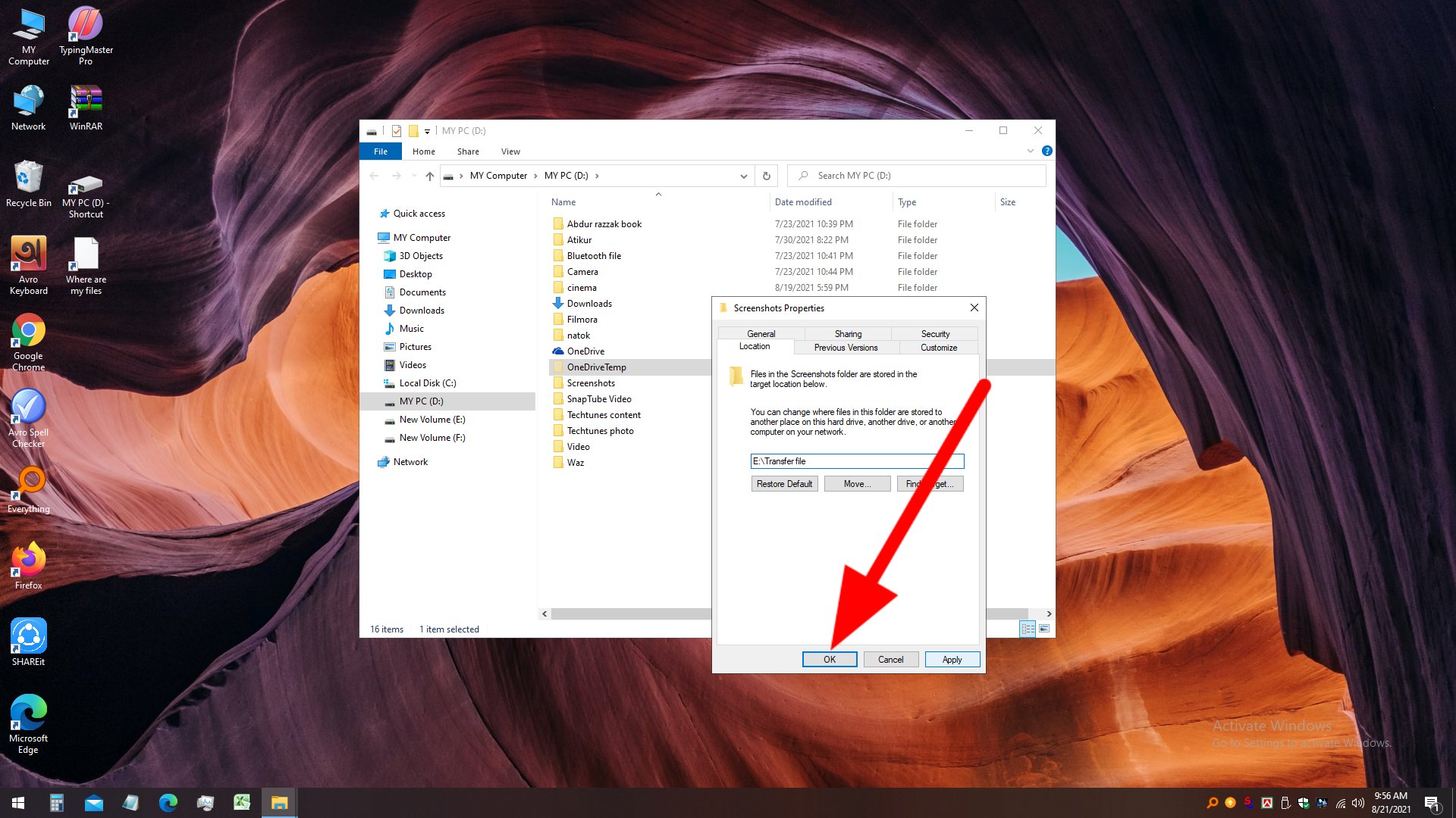 File location change apply and ok