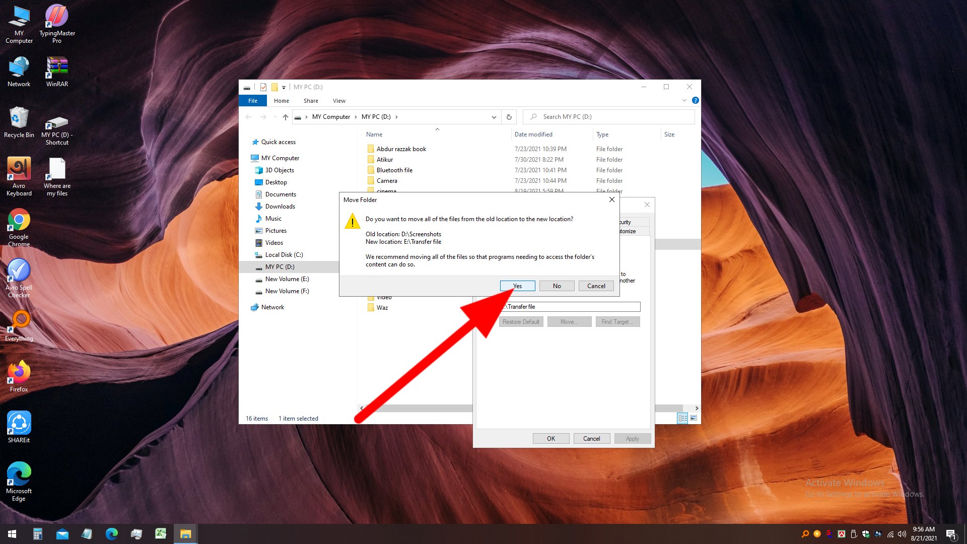 File location change and transfer old file