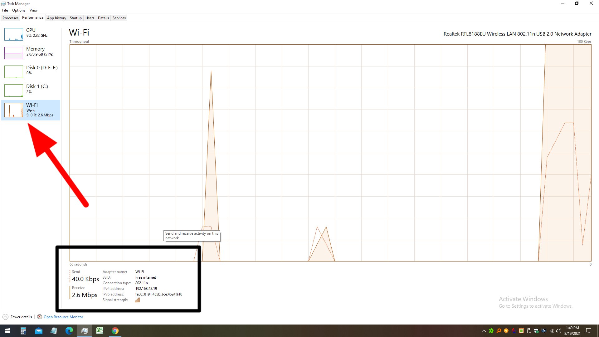 Computer internet performance check