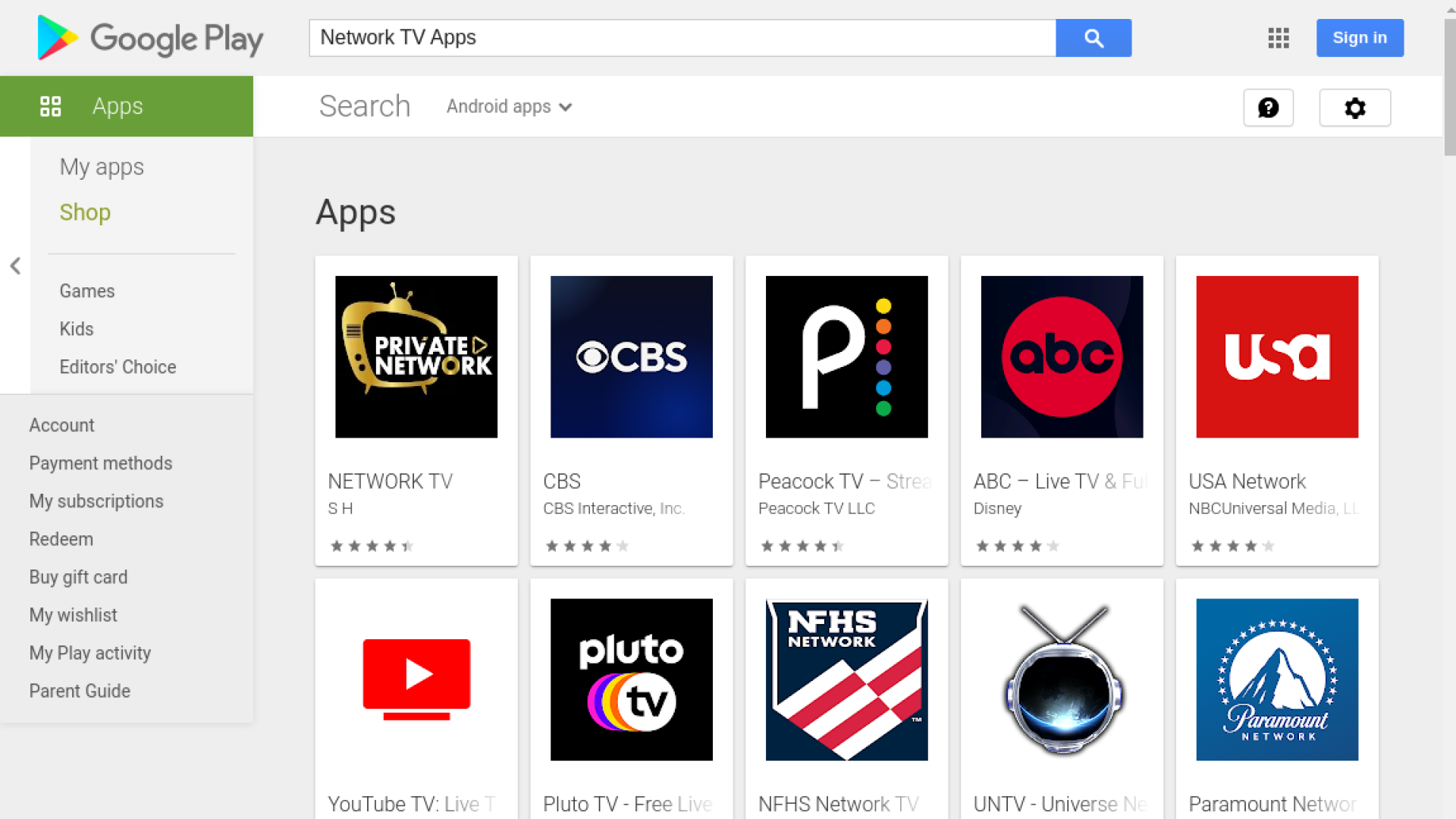 Network TV Apps