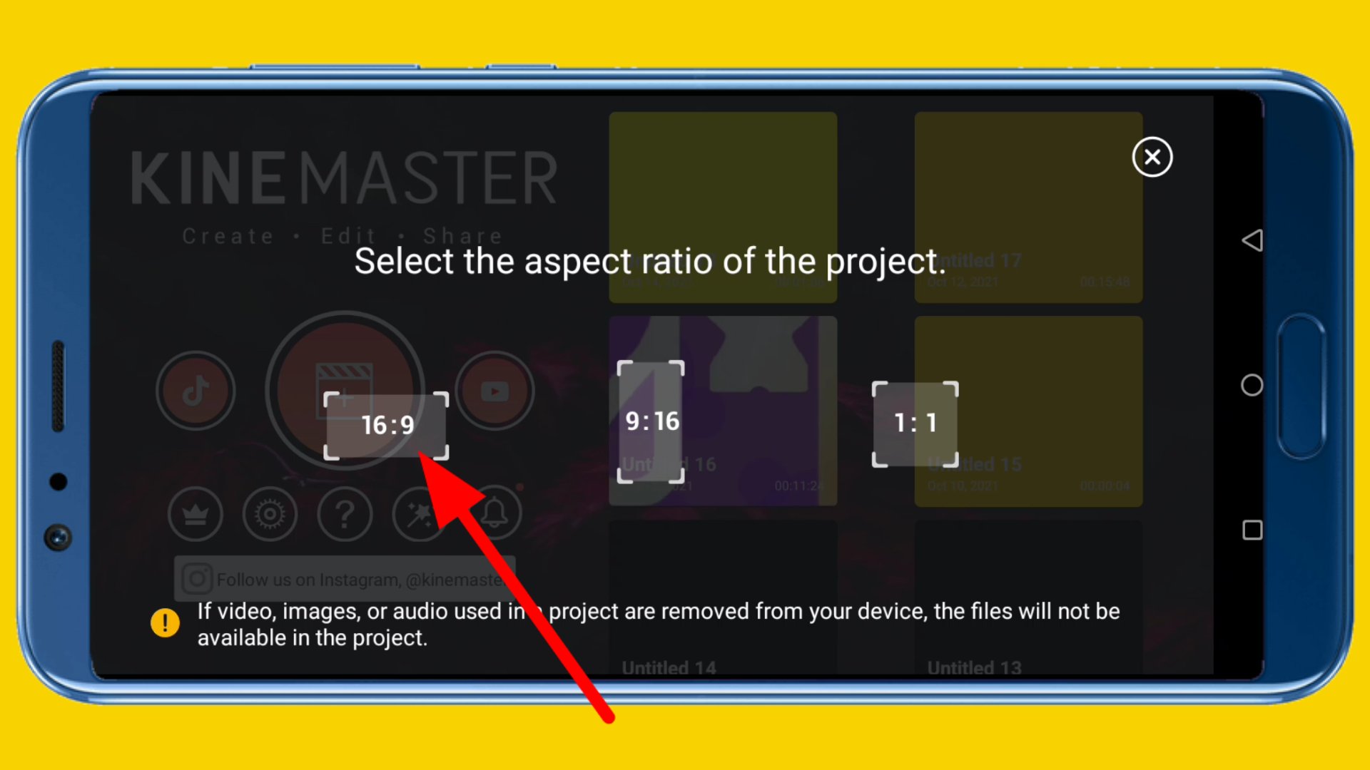 Kinemaster video editing aspect ratio select