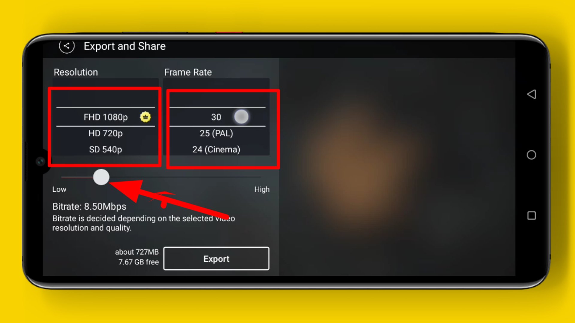 Kinemaster app video export option