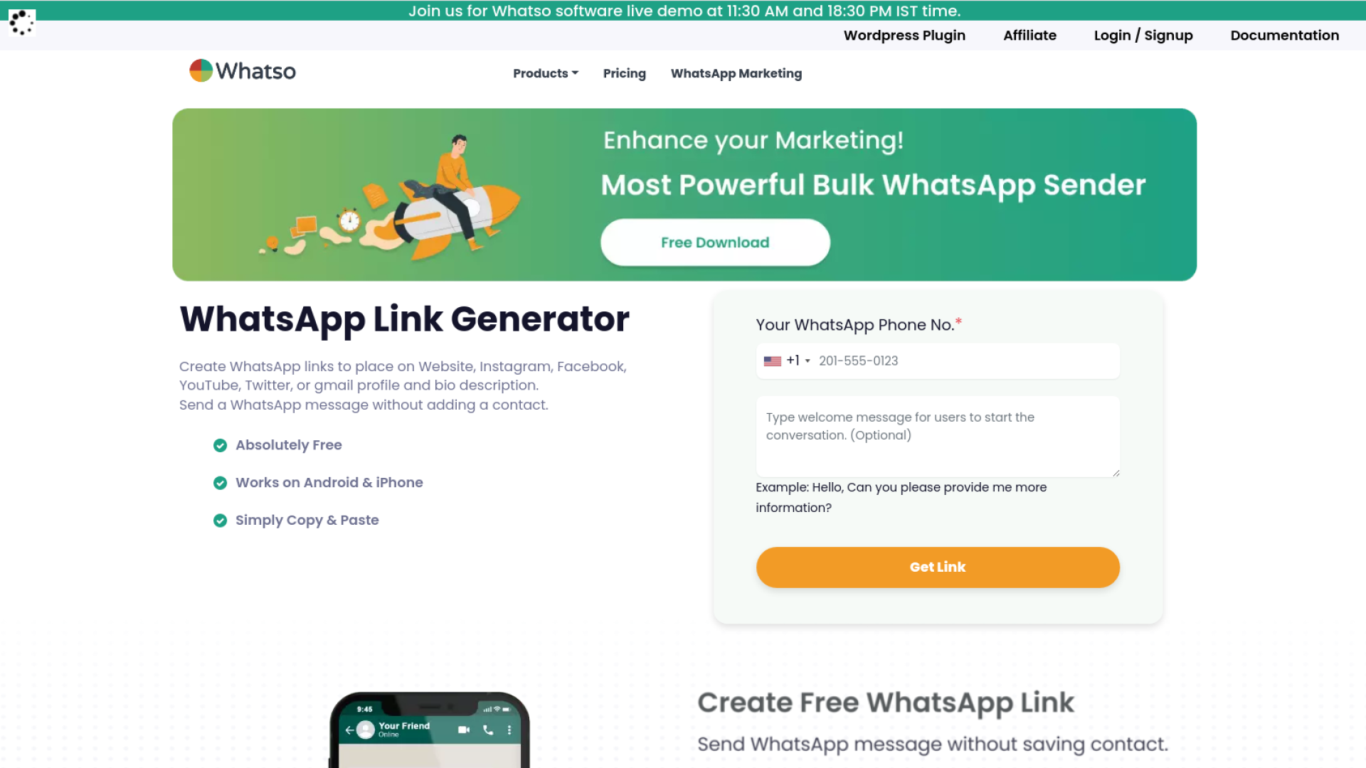 NumbertoWhatsApp - link generator