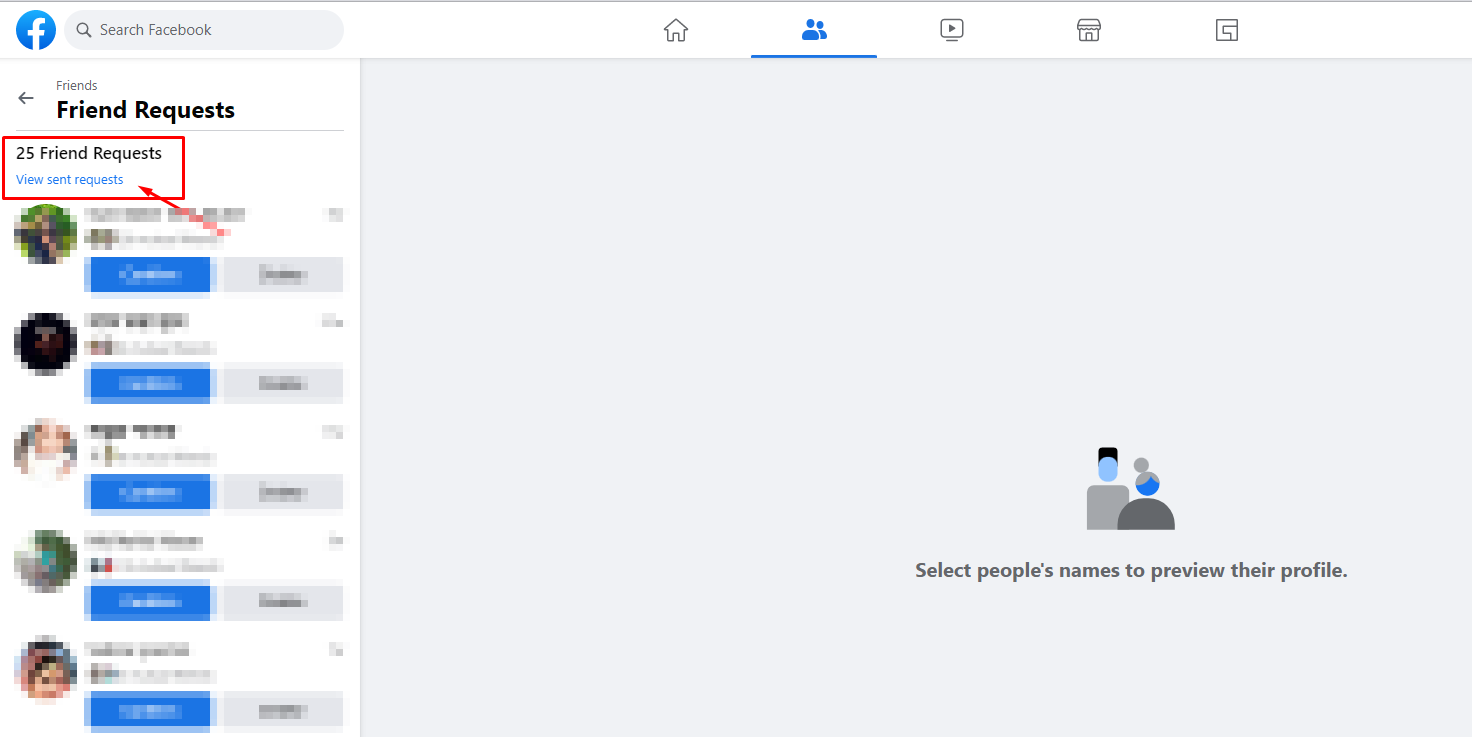 View sent friend request on facebook