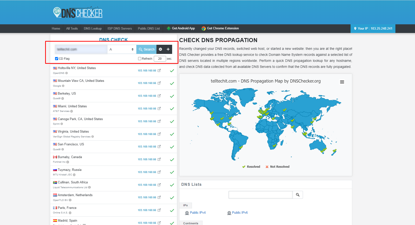 DNS Checker ওয়েবসাইট