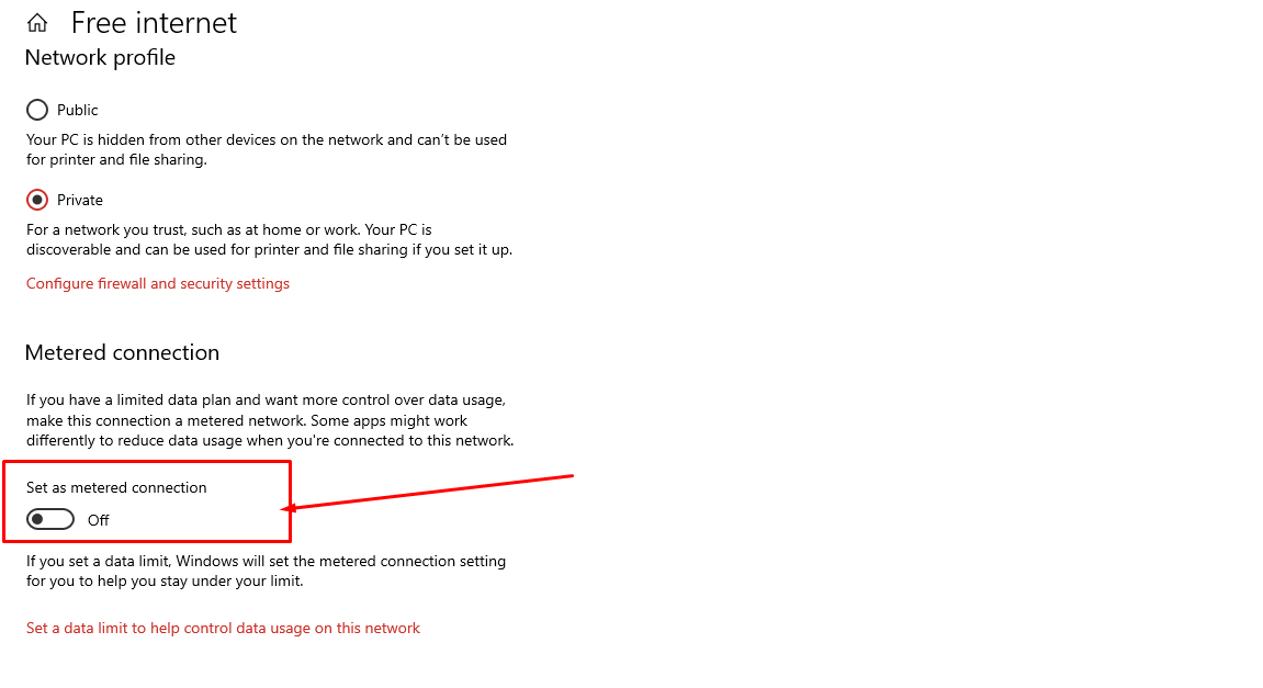 Set as Metered connection