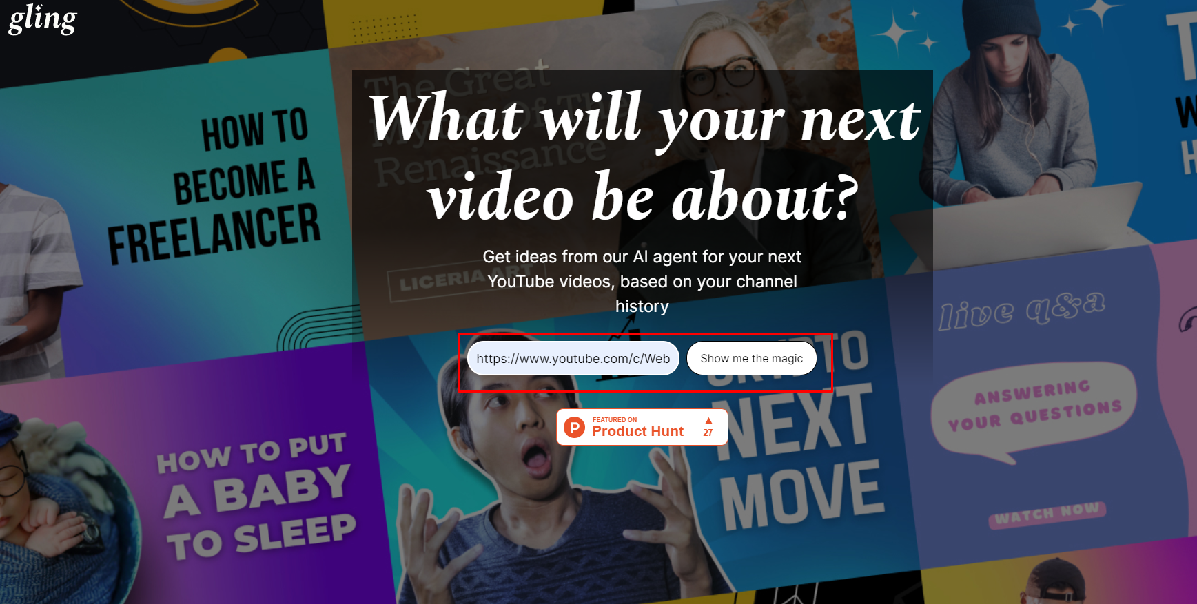 Gling website homepage