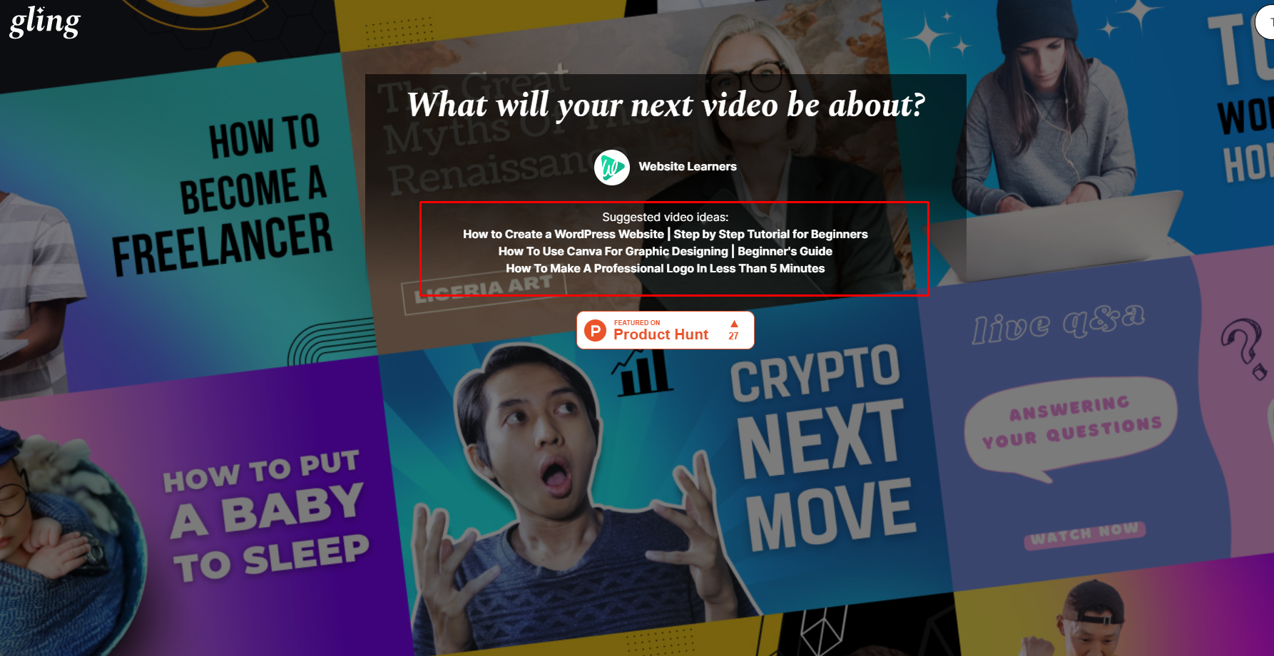 Gling website new youtube suggestion