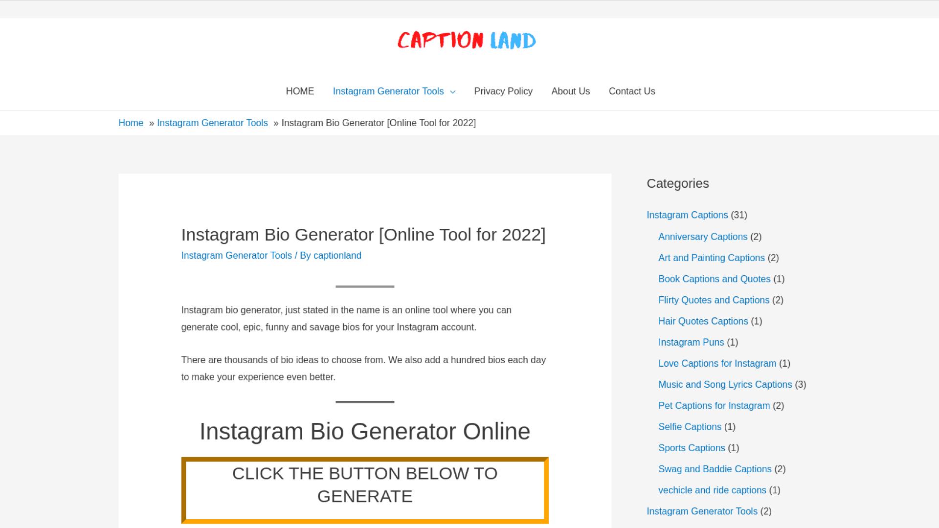 Captain Land Instagram Bio Generator ওয়েবসাইট