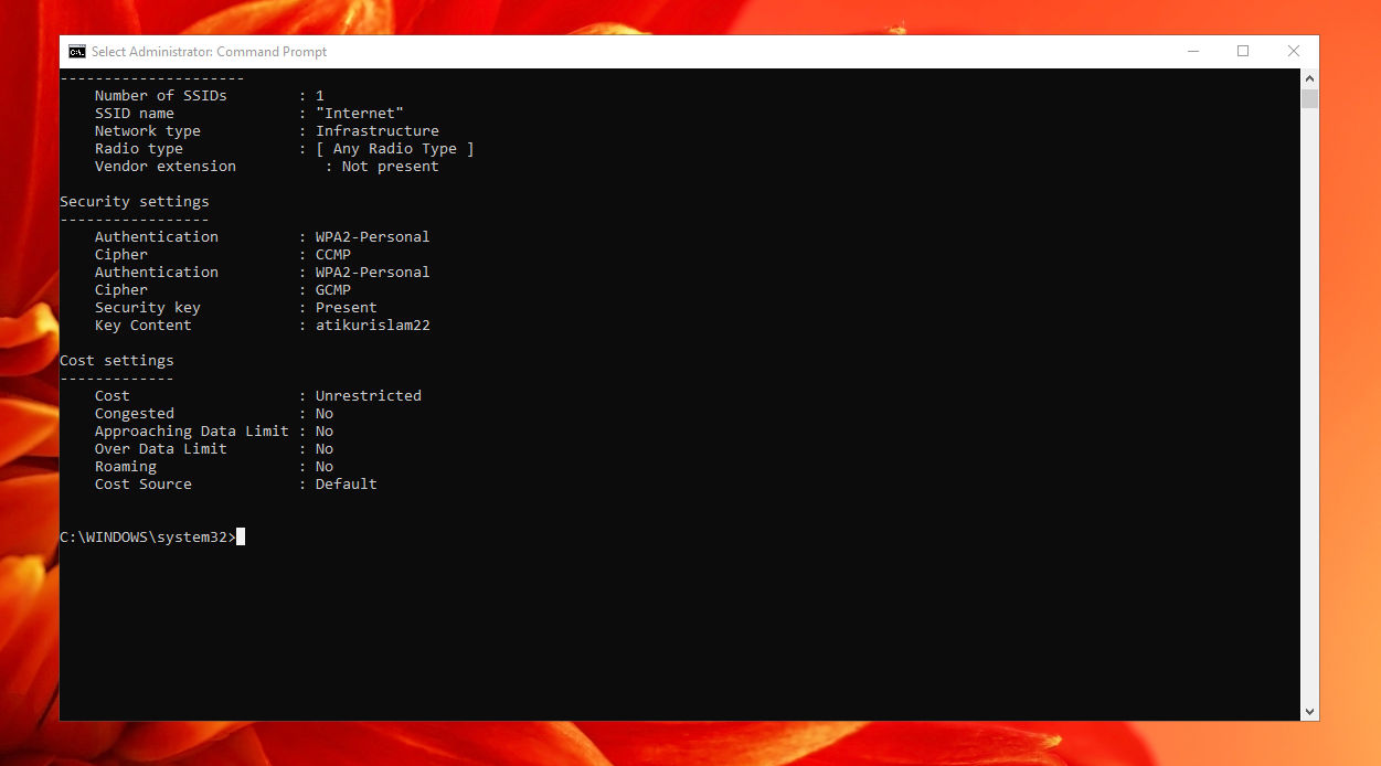 netsh wlan show profile WiFi Name keyclear