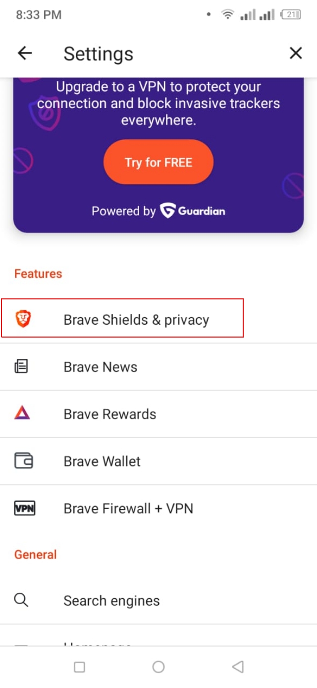 Brave shields & privacy