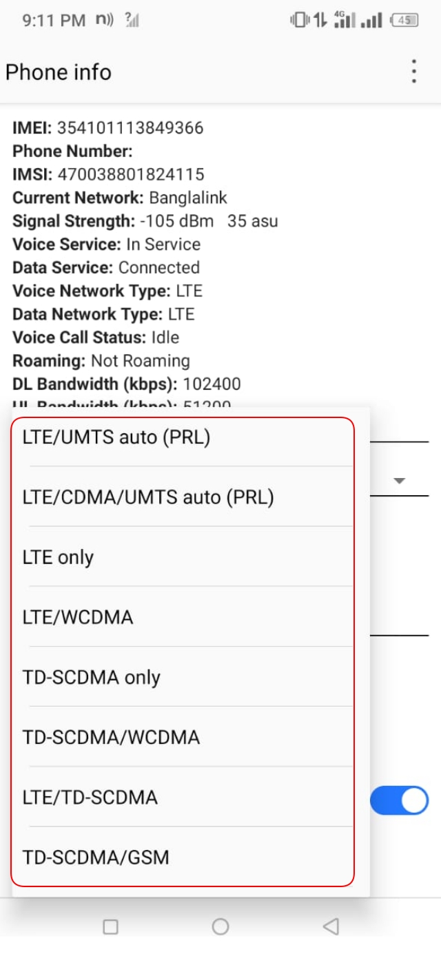 Preferred Network Type থেকে LTE বা 5G Only সিলেক্ট