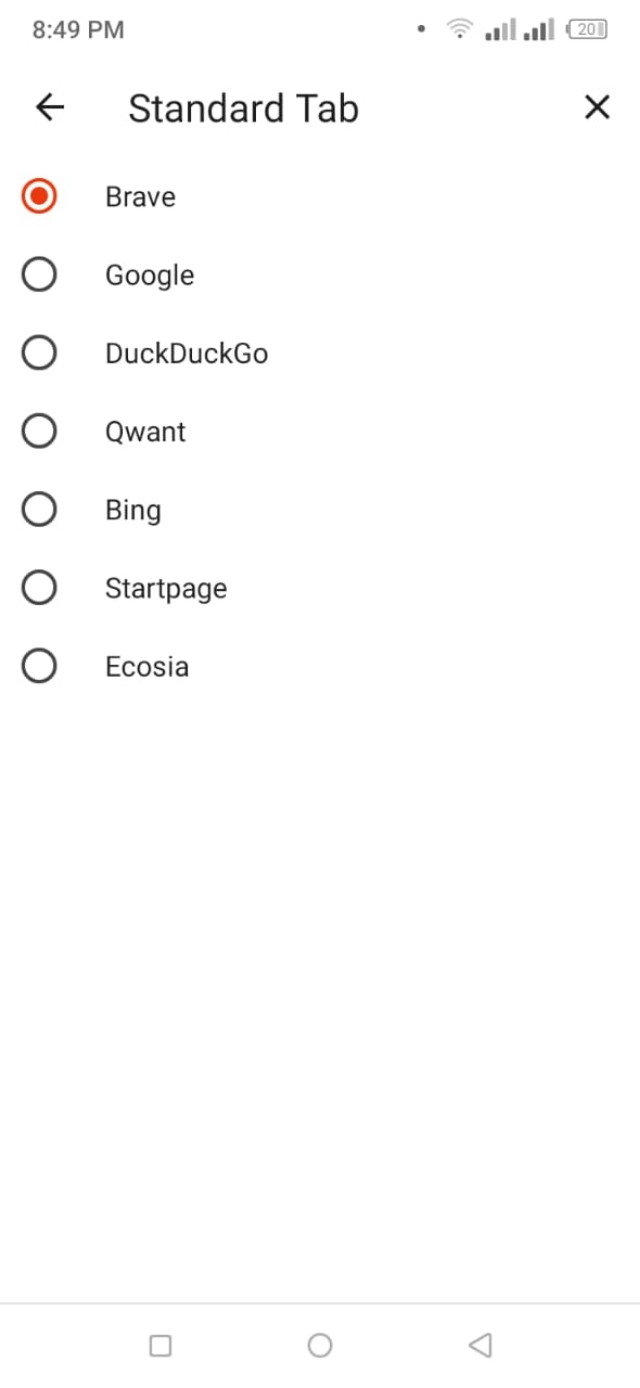 Brave browser search engine changing option