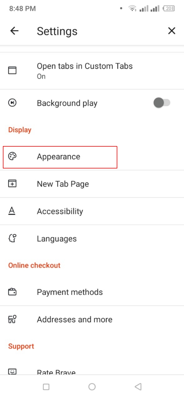 Brave browser Apperance