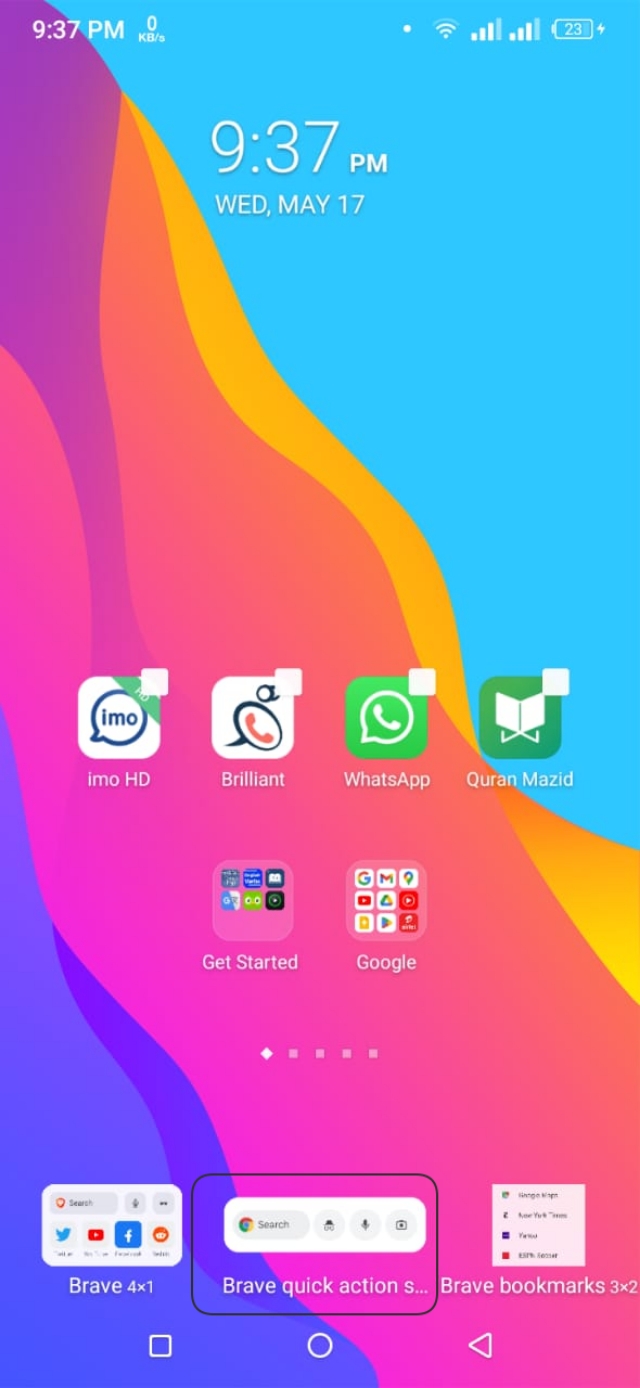 Brave quick action search bar widget