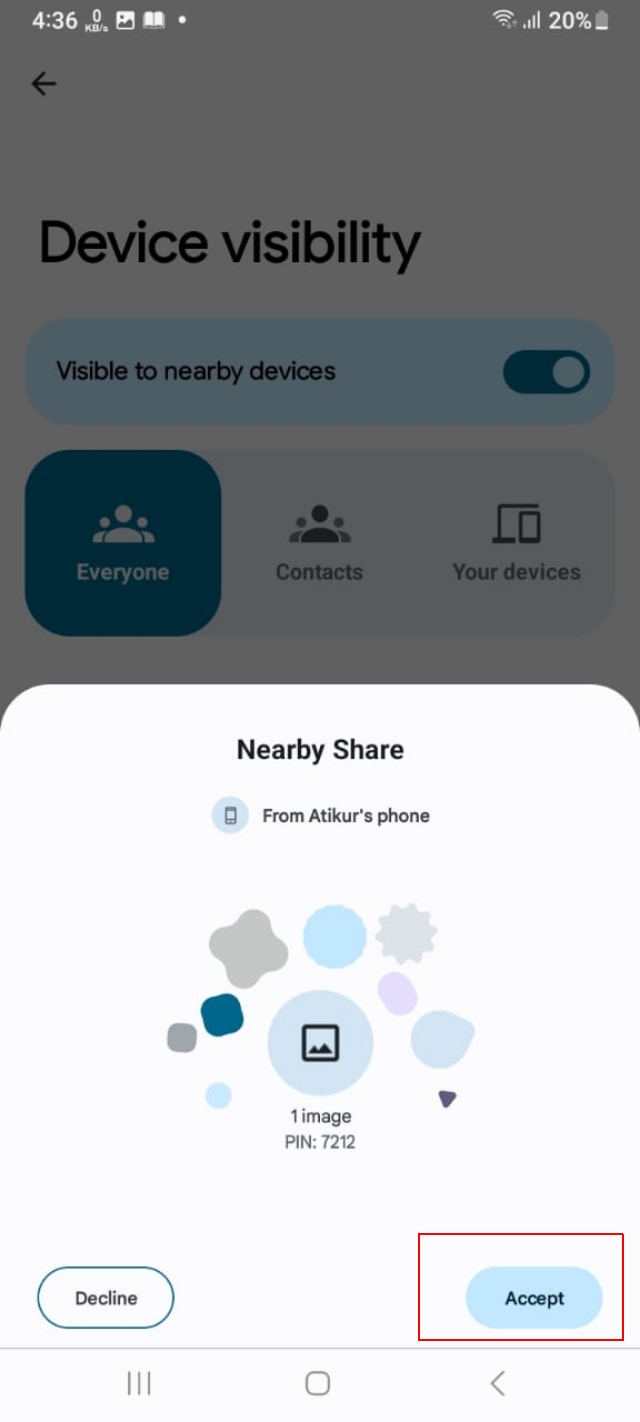 File accept from Nearby Share