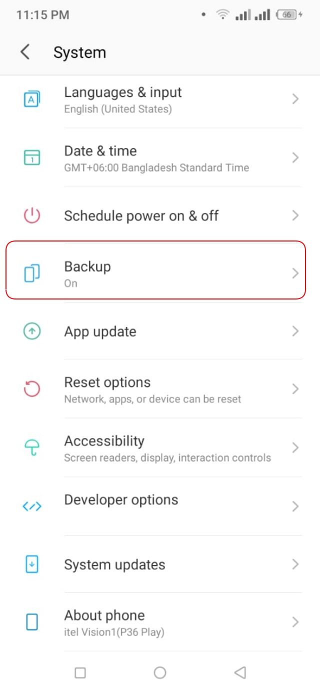 Android mobile Backup option