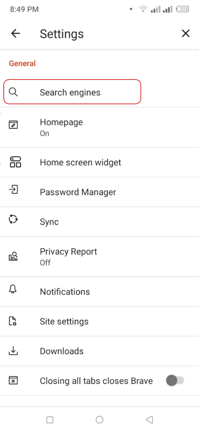 Brave defult search engine change setting