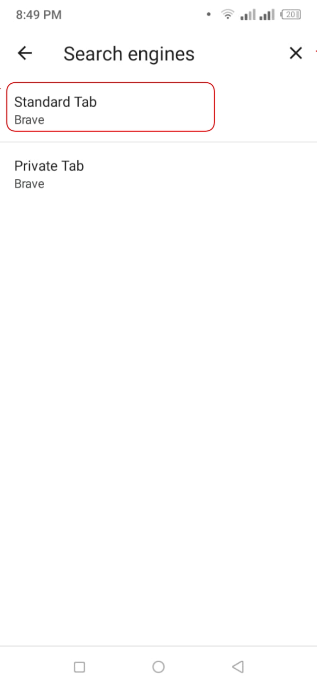 Stanndard tap brave browser