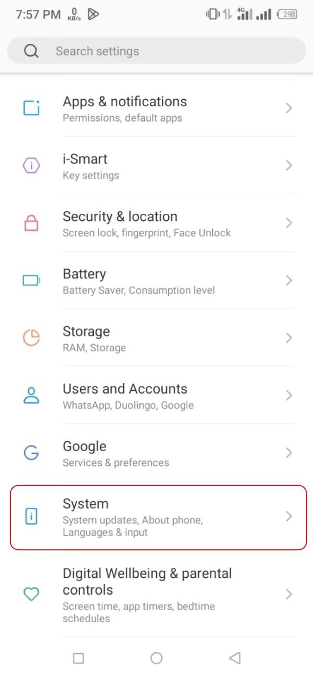 Android mobile System settings