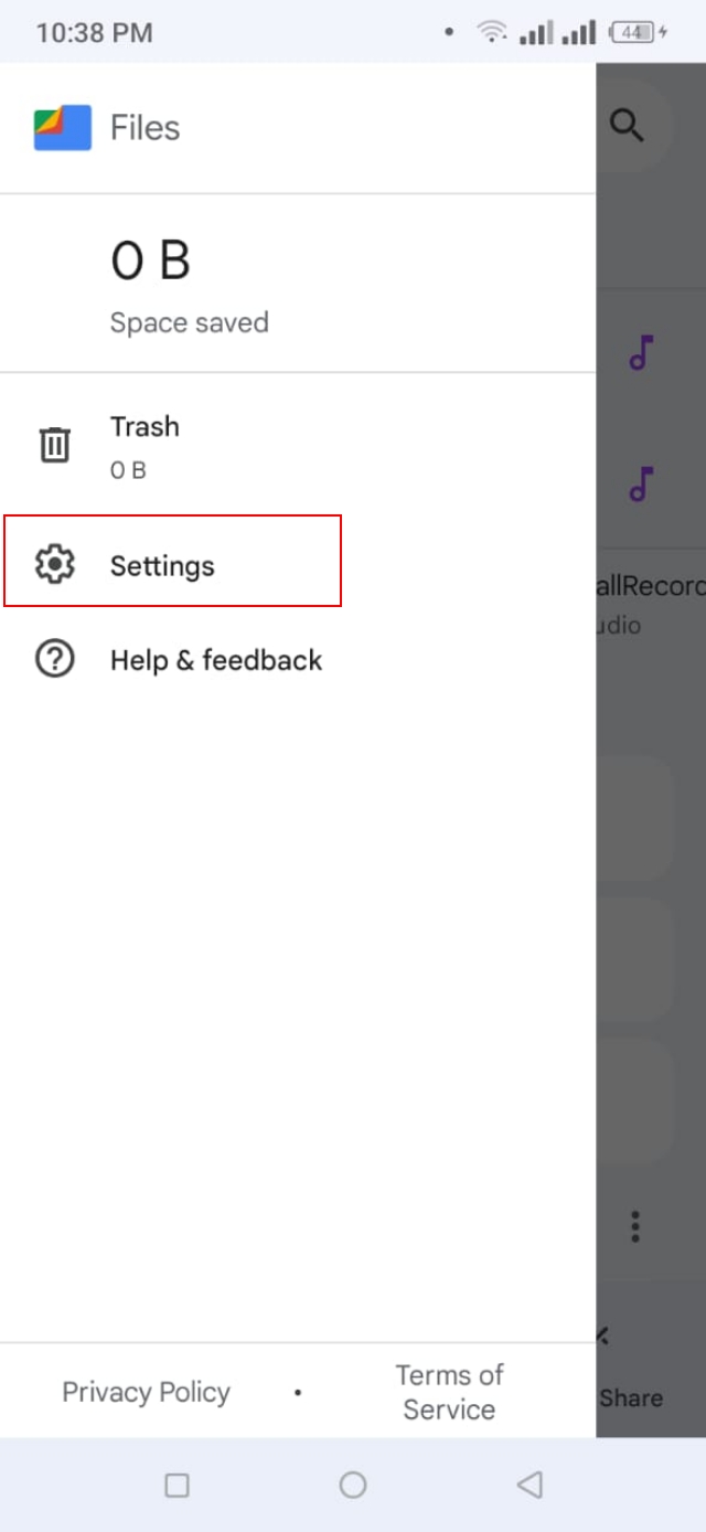 Files by google settings option