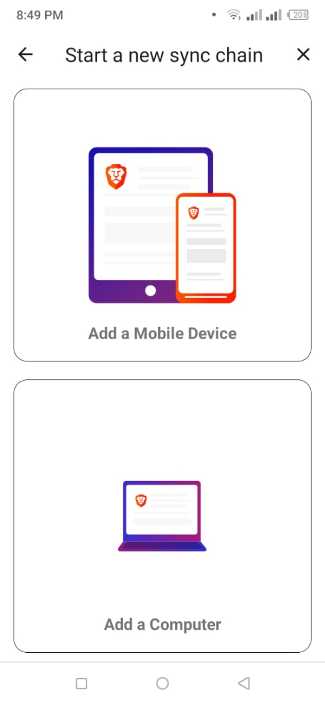 Add mobile or computer for brave browser data sync