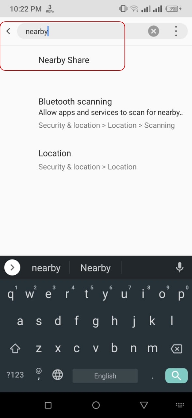 Nearby Share setting search