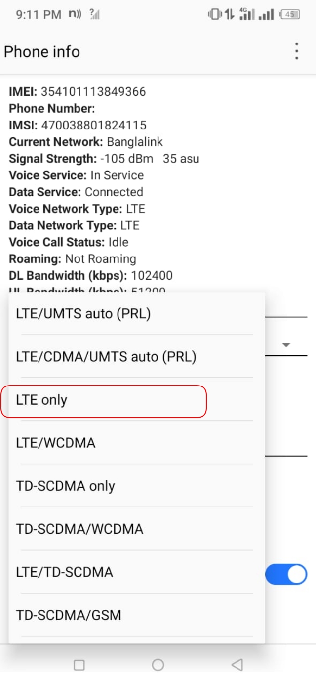 LTE Only সিলেক্ট