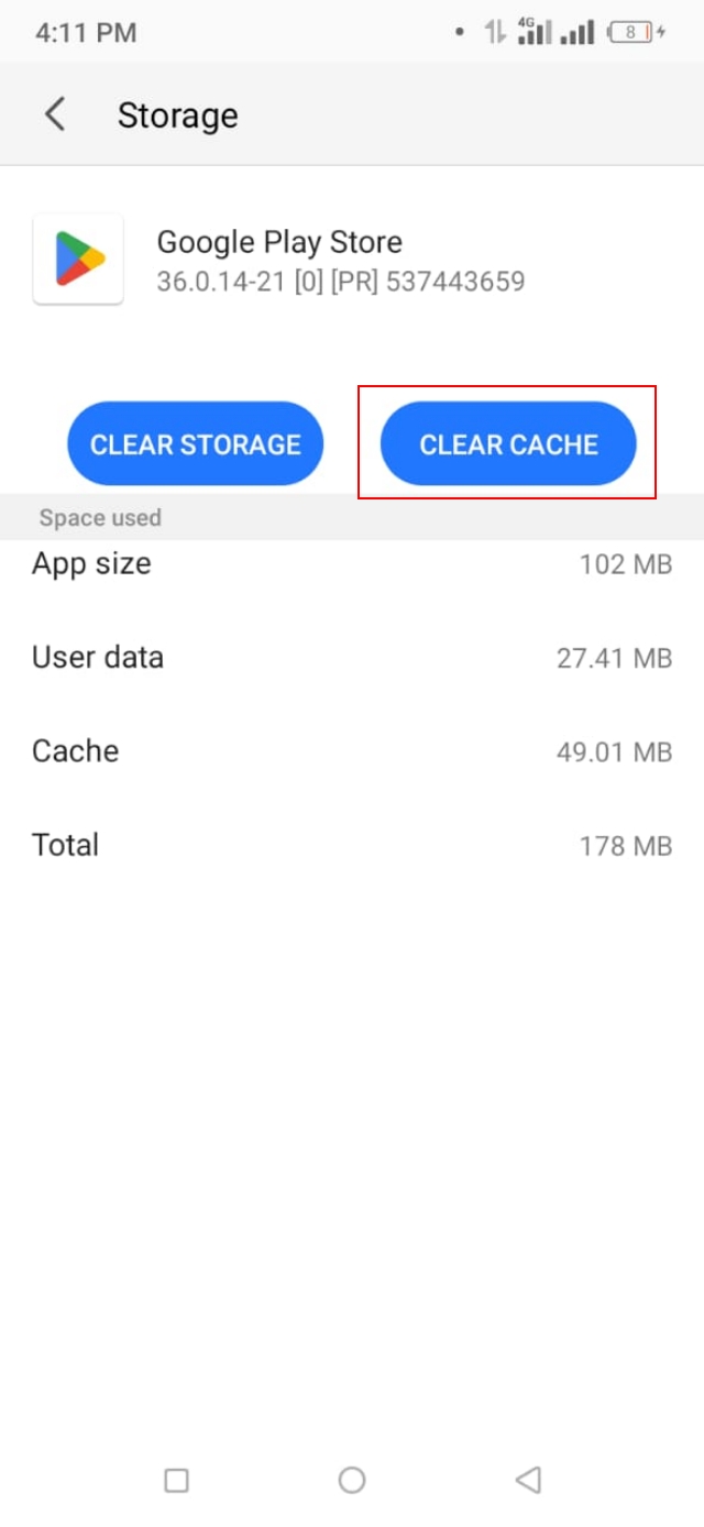 App data cache clear