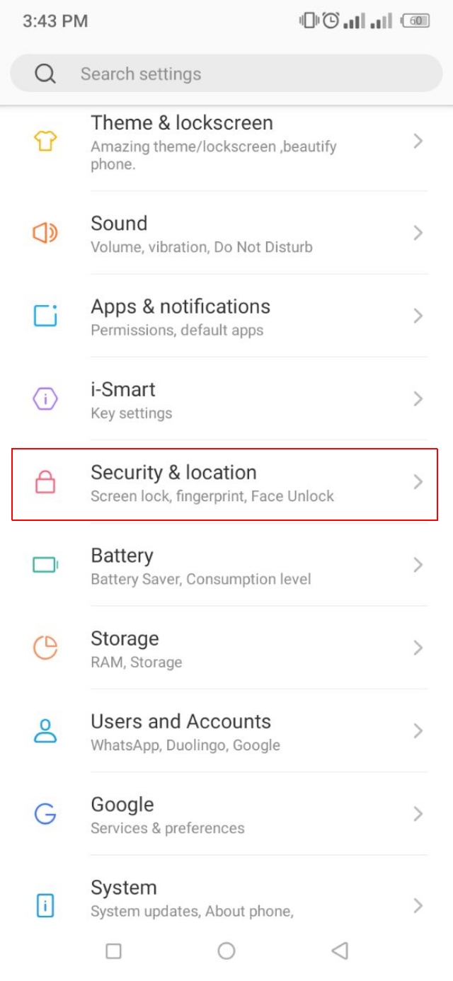 Android mobile security settings