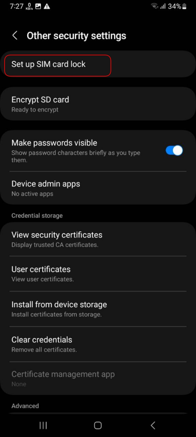 Samsung phone SIM card lock setup