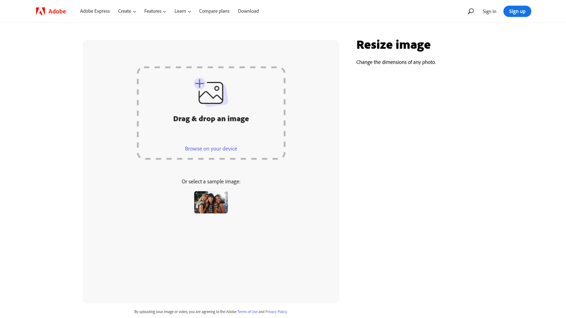 Adove express online photo resizer