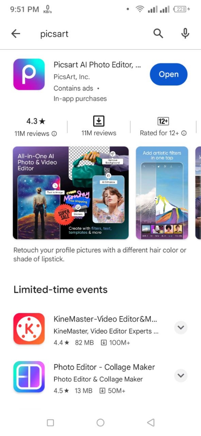 গুগল প্লে স্টোর থেকে Picsart অ্যাপ ডাউনলোড করার প্রক্রিয়া