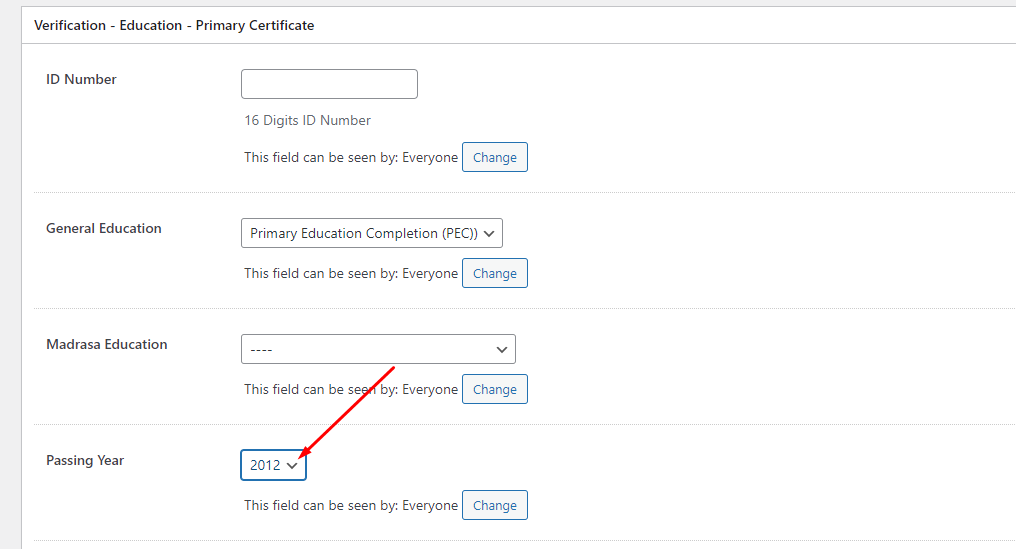 প্রাইমারি সার্টিফিকেট এর পাশের বছর সিলেক্ট করে দিন