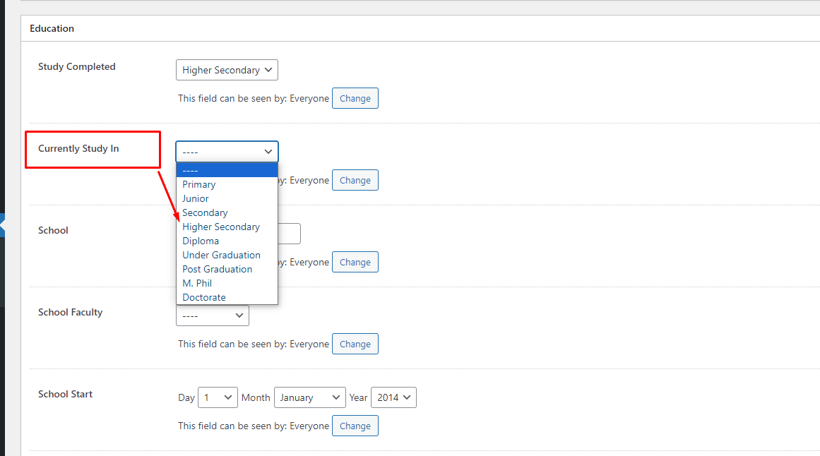 বর্তমানে অধ্যয়নরত শ্রেণী